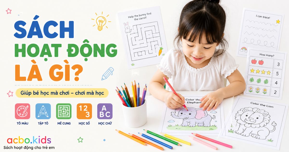Sách hoạt động là gì? Bé mầm non thực hiện các bài tập tô màu, mê cung, tập tô và học chữ trong Activity Book
